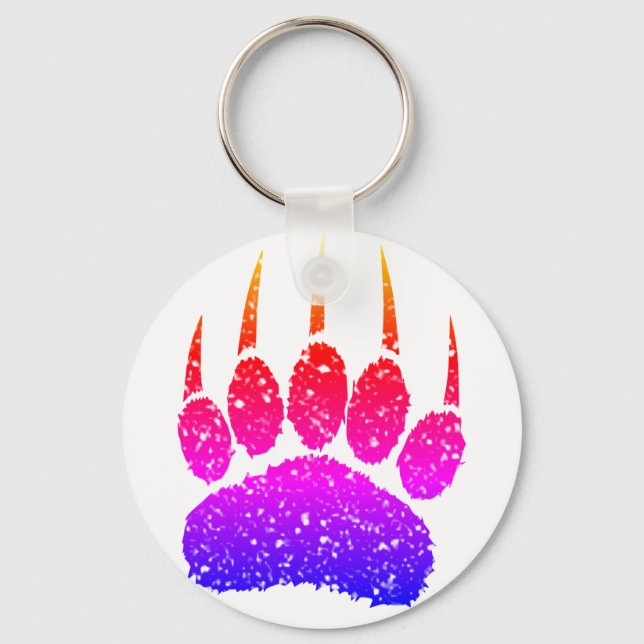 Rainbow Glitter Bear Paw Print Drawing Keychain (Front)