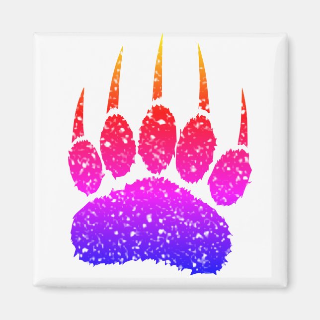 Rainbow Glitter Bear Paw Print Drawing Magnet (Front)