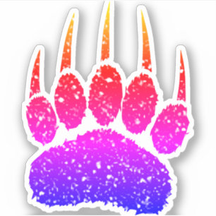 Rainbow Glitter Bear Paw Print Drawing Sticker