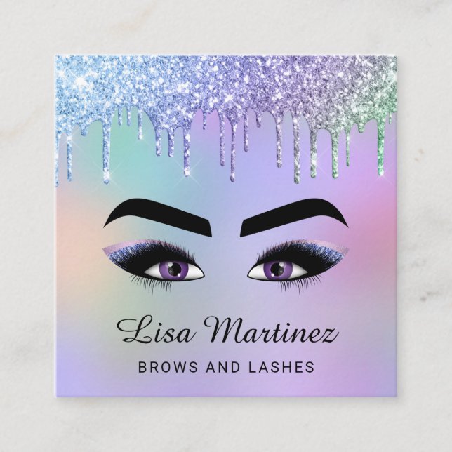 Rainbow Glitter Beauty Square Business Card (Front)