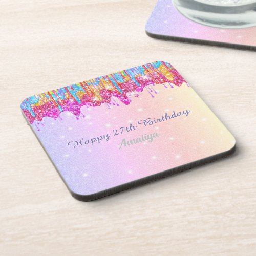 Rainbow glitter_bright color sparkle for birthday beverage coaster