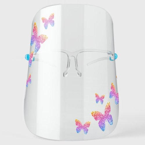Rainbow Glitter Butterfly Cute Girly Face Shield
