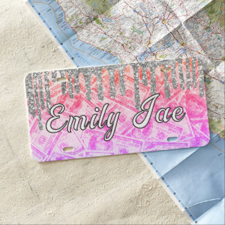 Rainbow Glitter Cash Personalized Business Name License Plate