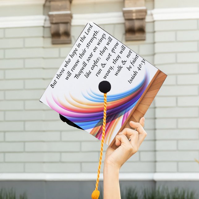 Rainbow Glitter Christian Bible Verse Isaiah 40 Graduation Cap Topper (Creator Uploaded)