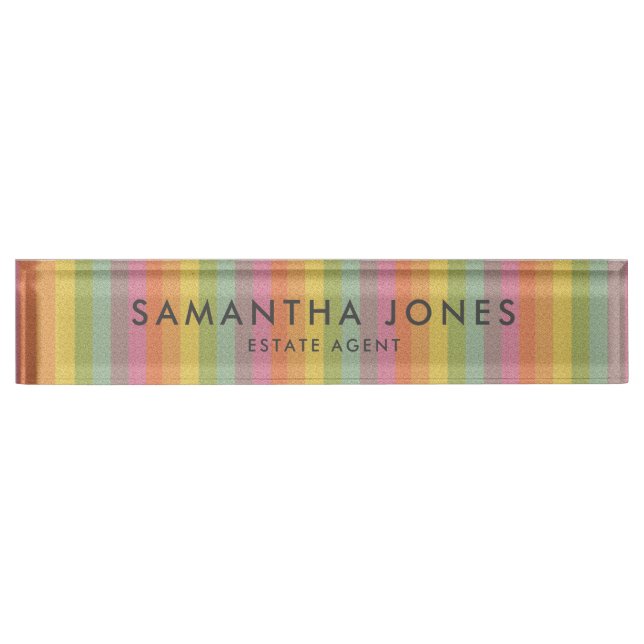 Rainbow Glitter Classic Personalised Nameplate (Front)