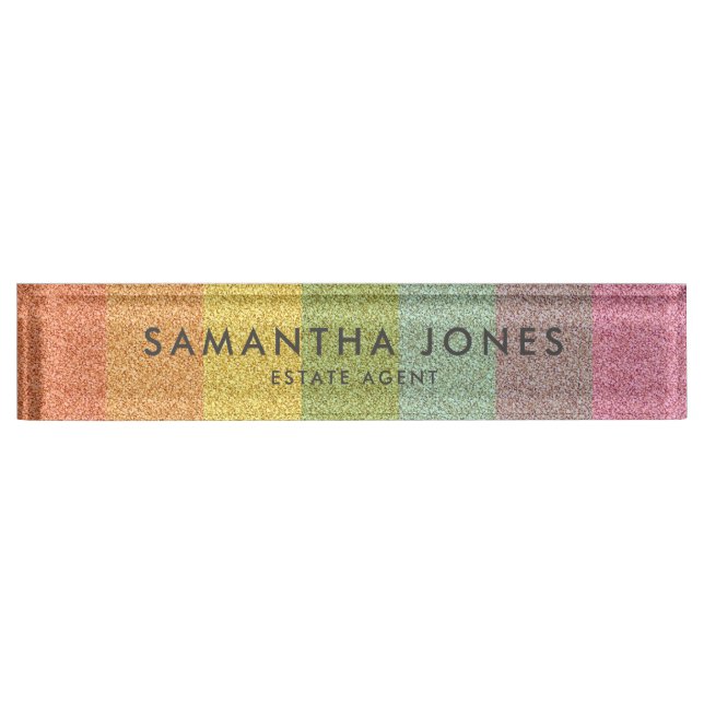 Rainbow Glitter Classic Personalized Nameplate (Front)