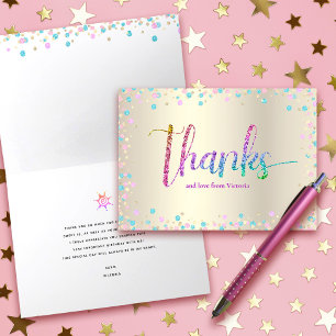 Rainbow Glitter Confetti Gold Sweet 16 Birthday Letterpress Thank You Card