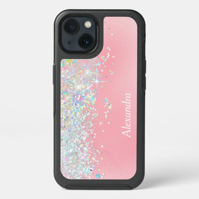Rainbow Glitter Confetti Star Shine Pink Otterbox iPhone Case (Back)
