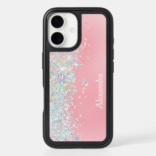 Rainbow Glitter Confetti Star Shine Pink iPhone 16 Case