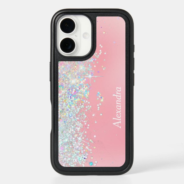 Rainbow Glitter Confetti Star Shine Pink Otterbox iPhone Case (Back)