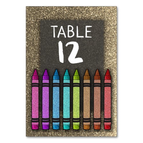 Rainbow Glitter Crayon First Birthday Baby Shower Table Number