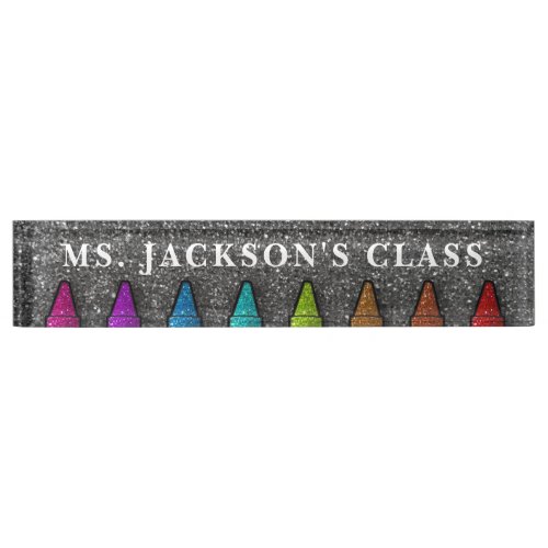 Rainbow Glitter Crayons Art Teacher Back To School Desk Name Plate