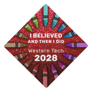 Rainbow Glitter Crayons Elementary School Teacher Graduation Cap Topper
