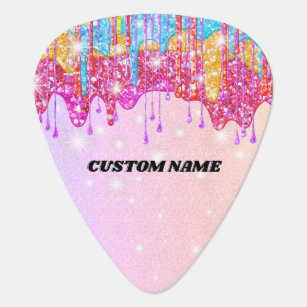 Rainbow glitter custom name guitar pick