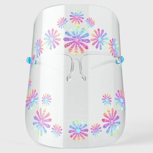 Rainbow Glitter Daisies Cute Fun Face Shield (Front)