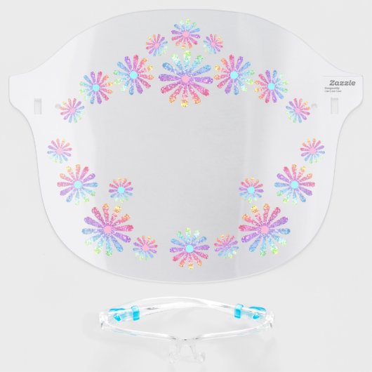 Rainbow Glitter Daisies Cute Fun Face Shield (Front w/Glasses)