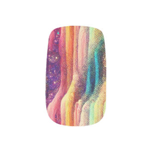 Rainbow Glitter Dots and Stripes Minx Nail Art