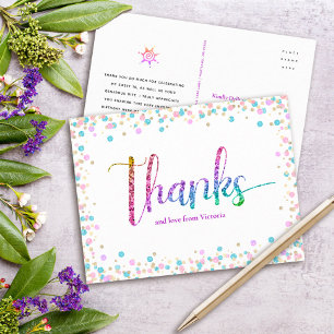 Rainbow Glitter Dots Sweet 16 Birthday Thank You Postcard