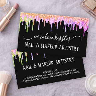 Rainbow Glitter Drip Beauty Makeup & Nail Artists Business Card