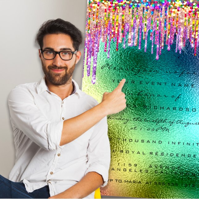 Rainbow Glitter Drip Bridal 16th Unicorn Mermaid Invitation (Rainbow Glitter Drip Bridal 16th Unicorn Mermaid Invitation)