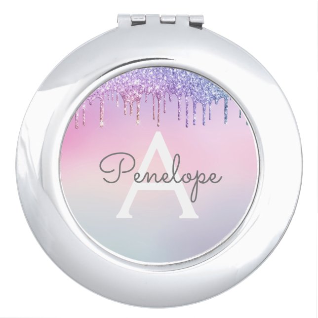 Rainbow Glitter Dripping Glam With Monogram Compact Mirror (Front)
