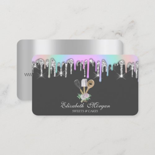 Rainbow Glitter Drips Bakery Pastry Hand Tools  Business Card