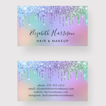 Rainbow Glitter Drips Beauty Business Card by JulieHortonDesigns at Zazzle