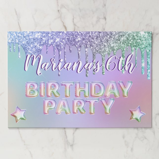 Rainbow Glitter Drips Birthday Party Placemat  (Front)