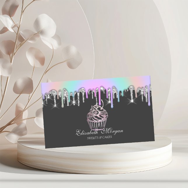 Rainbow Glitter Drips Cupcake Bakery  Business Card (Creator Uploaded)