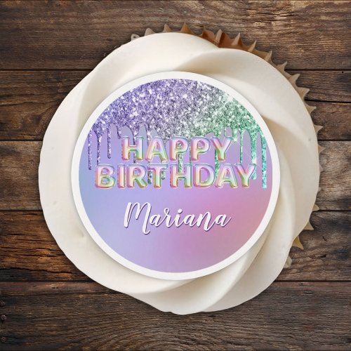 Rainbow Glitter Drips Girl Birthday Party Edible Frosting Rounds