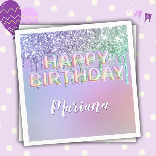 Rainbow Glitter Drips Girl Birthday Party Napkins