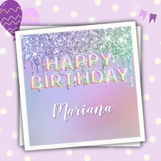 Rainbow Glitter Drips Girl Birthday Party Napkins (Creator Uploaded)