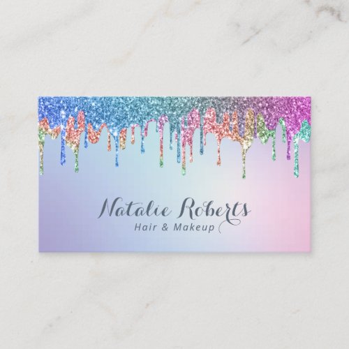 Rainbow Glitter Drips Hair Stylist Makeup Artist Business Card