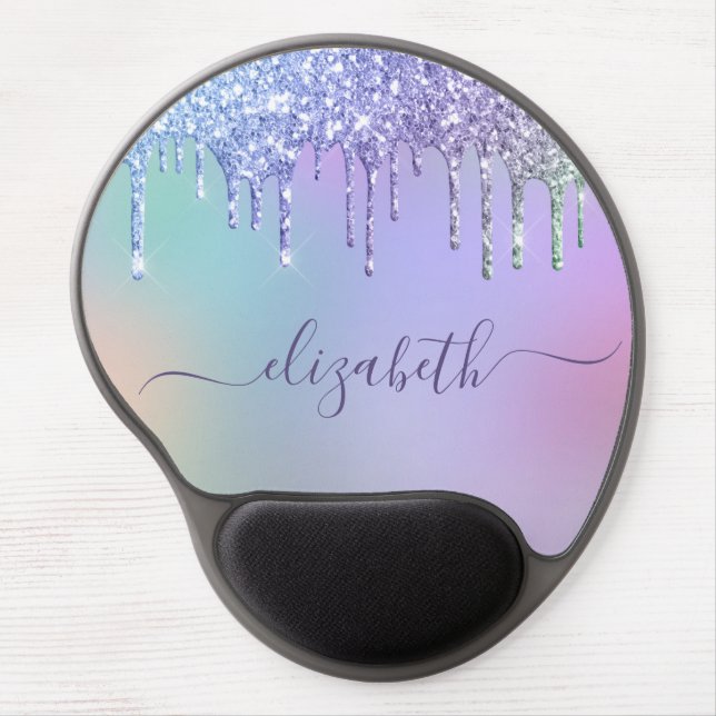 Rainbow Glitter Drips Personalized Gel Mouse Pad (Front)