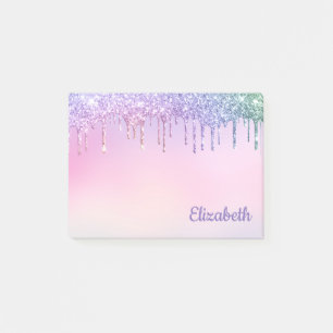Rainbow Glitter Drips Personalized Post-it Notes