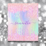 Rainbow glitter drips pink purple monogram script fleece blanket