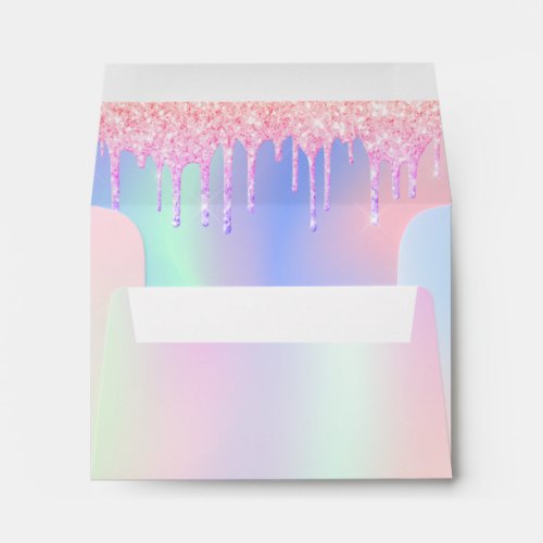 Rainbow glitter drips pink purple name envelope