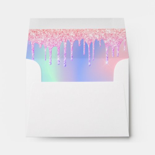 Rainbow glitter drips pink purple name envelope