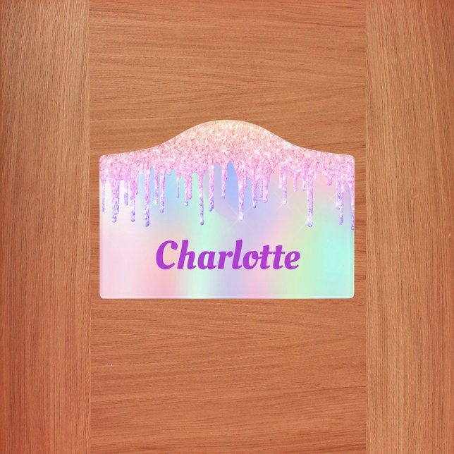 Rainbow glitter drips pink unicorn monogram name door sign (Creator Uploaded)