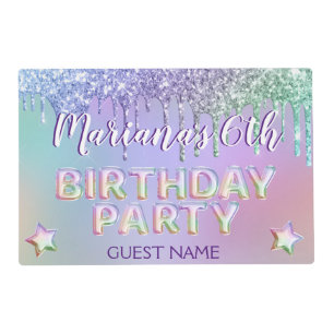 Rainbow Glitter Drips Placemat Guest Name
