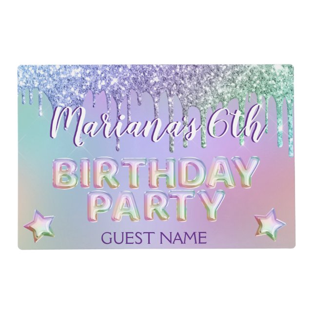 Rainbow Glitter Drips Placemat Guest Name (Front)