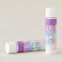 Rainbow glitter drips purple monogram baby shower lip balm