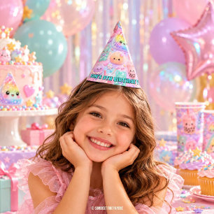 Rainbow Glitter Dumpling Squishies Birthday Party Hat