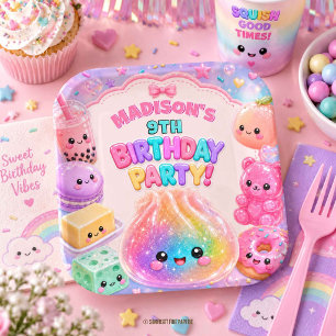 Rainbow Glitter Dumpling Squishies Birthday Party Paper Plates