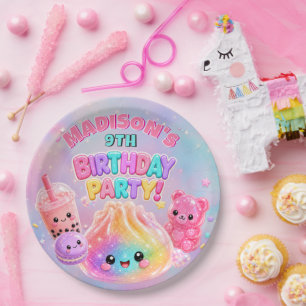 Rainbow Glitter Dumpling Squishies Birthday Party Paper Plates