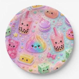 Rainbow Glitter Dumpling Squishies Birthday Party Paper Plates