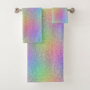 Rainbow Glitter Effect Bath Towel Set