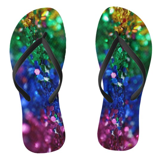 red rainbow flip flops
