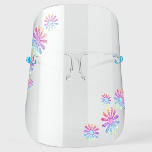 Rainbow Glitter Flowers Cute Girly Face Shield (Front)
