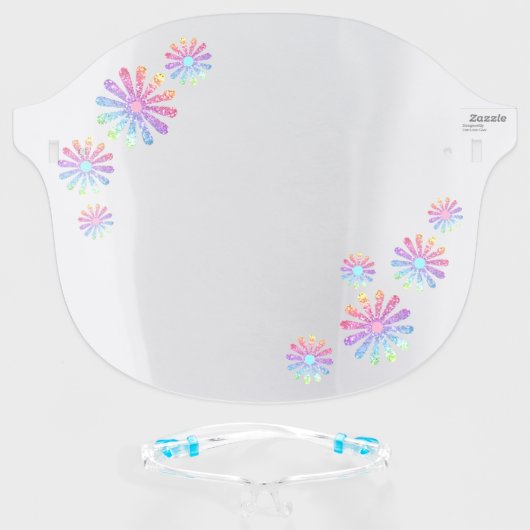 Rainbow Glitter Flowers Cute Girly Face Shield (Front w/Glasses)